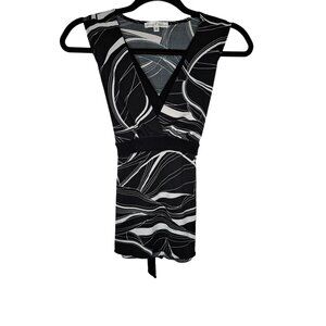 Moa Moa Women's Medium Poly Short Sleeves Square Neck Belted Multicolor Blouse